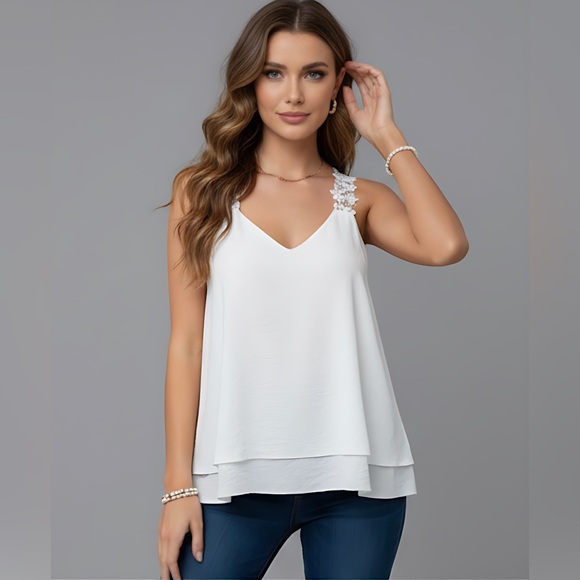 White Guipure Lace Panel Cami Top - Picture 3 of 8